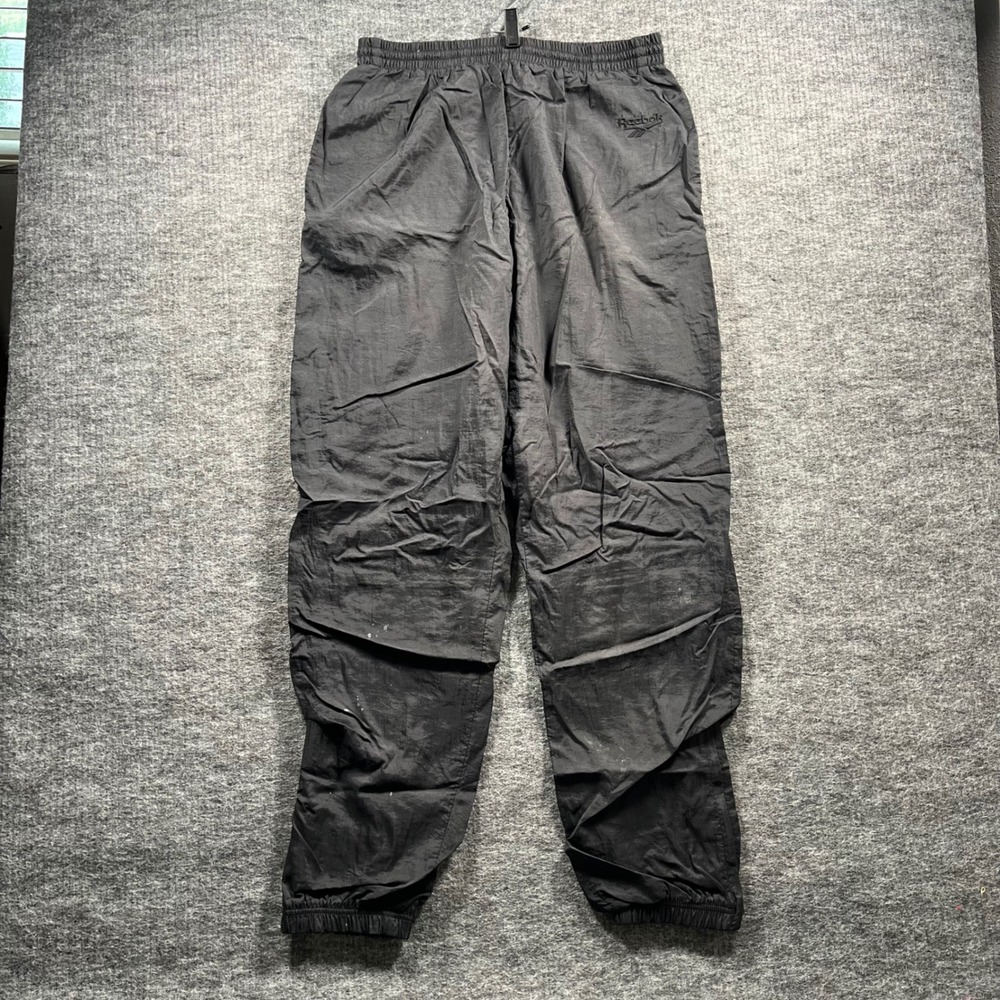 Vintage Reebok Black Nylon Track Pants Lined Windbreaker Mens Large 90s